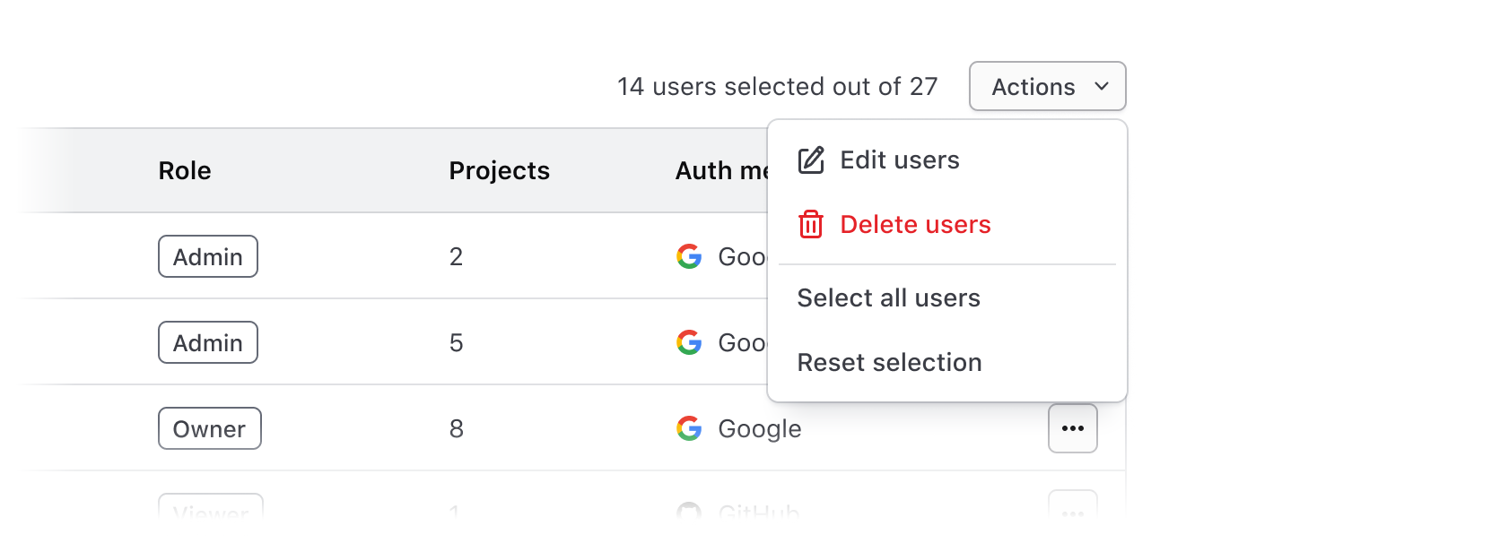 Example of Table multi-select in context